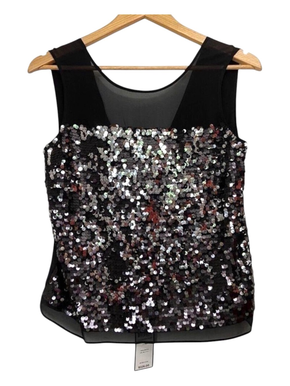 Bcbgmaxazria Jannie black silver sequins sleeveless chiffon crop tank top XS